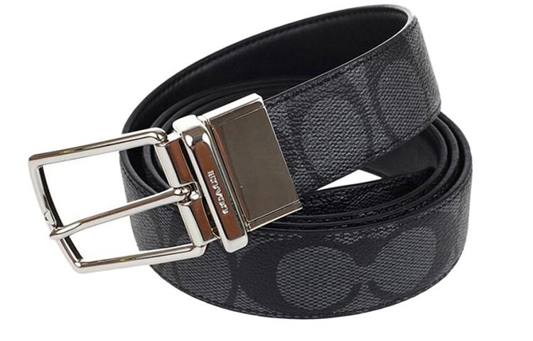 Coach Coach Leather Belts Men's Black Gray Color Width: 3cm