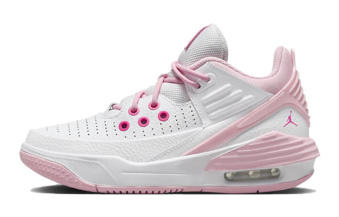 Jordan Jordan Max Aura 5 Slip Resistant Cushioning Abrasion Resistant Mid Top Children's Basketball Shoes Pink White Teenagers