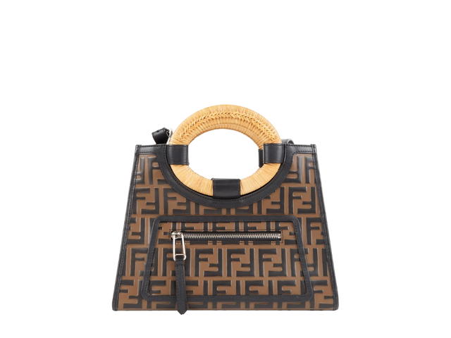 Fendi Fendi Shopping Bag Runway In Pelle Leather With Silver-Tone Metal Hardware Dark Brown Black - view 1
