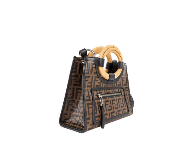 Fendi Fendi Shopping Bag Runway In Pelle Leather With Silver-Tone Metal Hardware Dark Brown Black - view 2