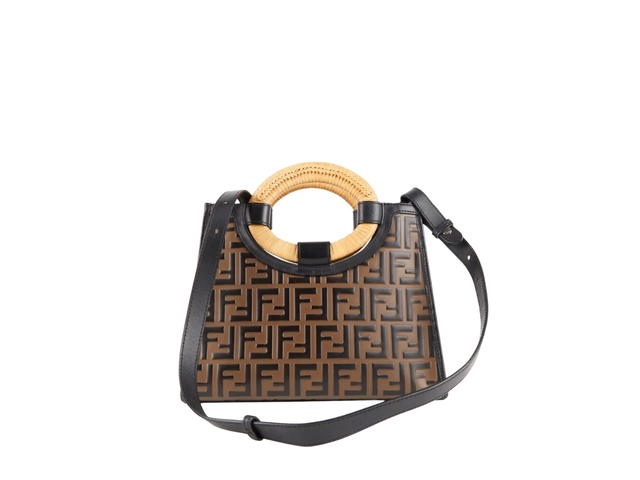 Fendi Fendi Shopping Bag Runway In Pelle Leather With Silver-Tone Metal Hardware Dark Brown Black - view 3