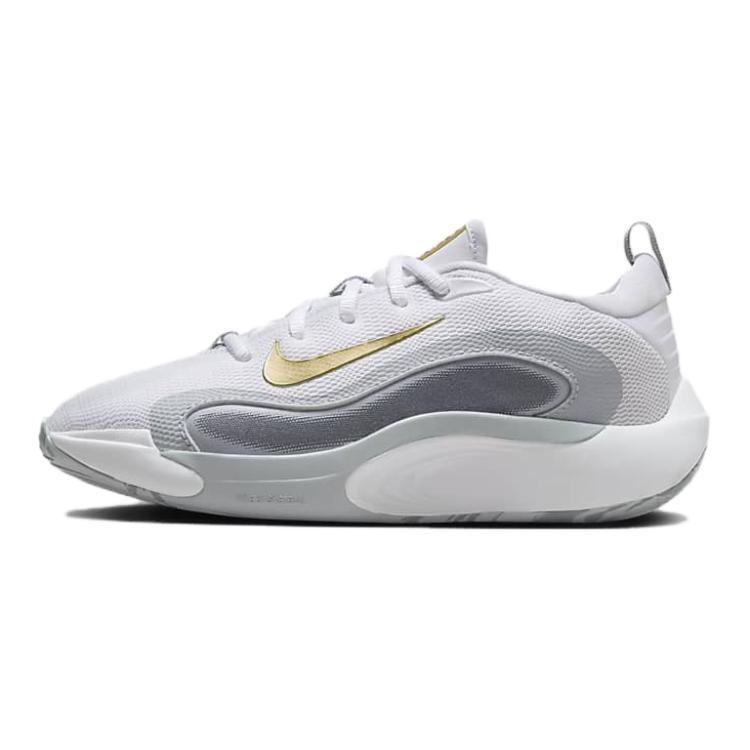 Nike Nike ISOFLY Slip Resistant Cushioning Breathable Low Top Children's Basketball Shoes White/Cool Gray Teenagers