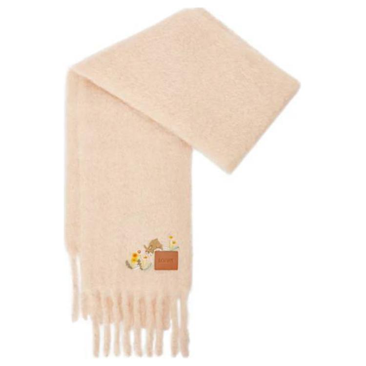 Loewe Loewe Mohair Wool Polyamide Leather Knit Scarves Women's Pink