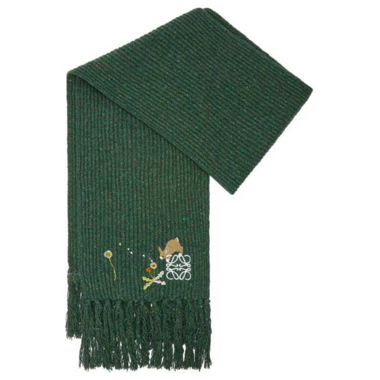Loewe Loewe Wool Polyamide Viscose Knit Scarves Women's Green