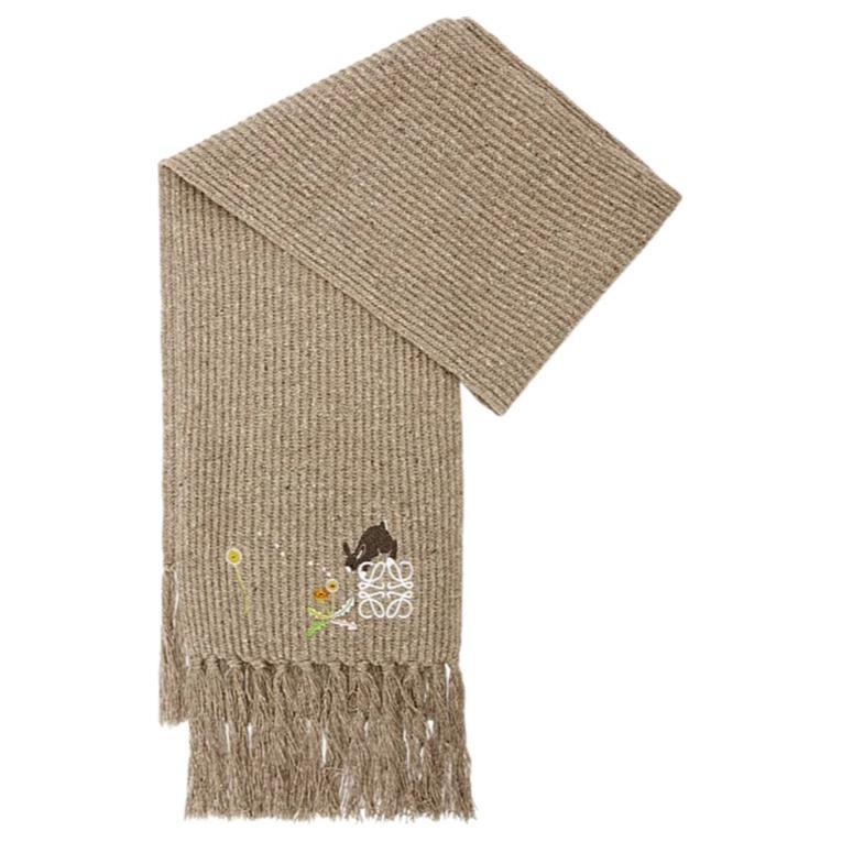 Loewe Loewe Wool Knit Scarves Women's Light Gray
