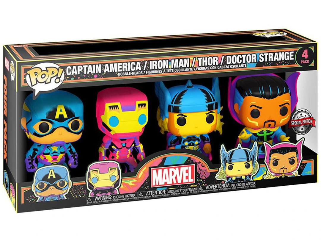 Funko Funko Pop! Marvel Captain America/Iron Man/Thor/Doctor Strange Blacklight Special Edition 4-Pack