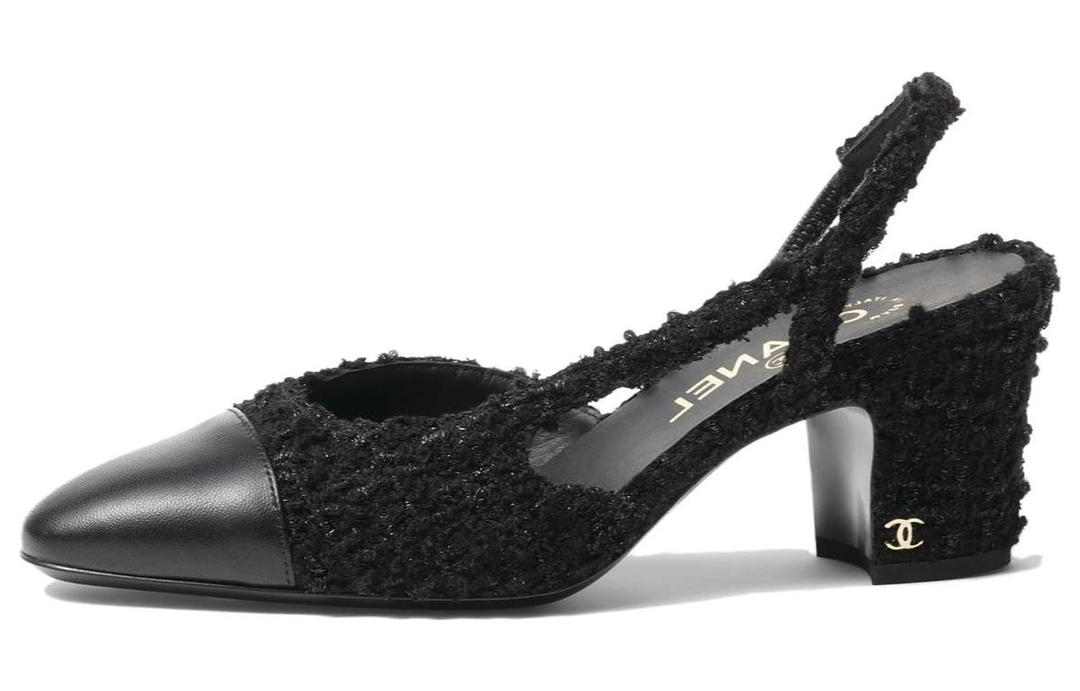 Chanel Chanel Chunky Heel High Heels 6.5cm Women's Black
