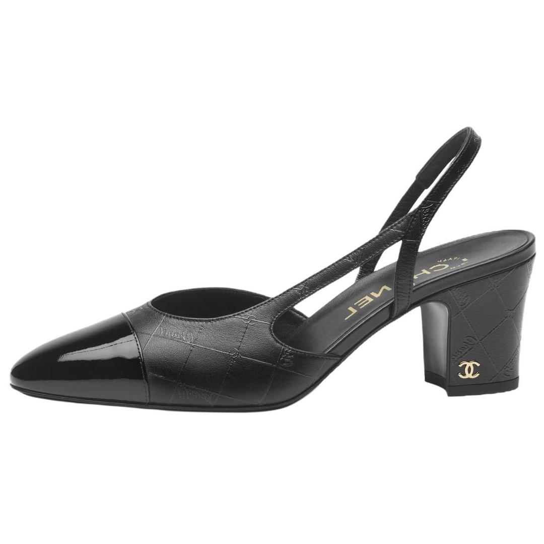 Chanel Chanel Chunky Heel High Heels 6.5cm Women's Black