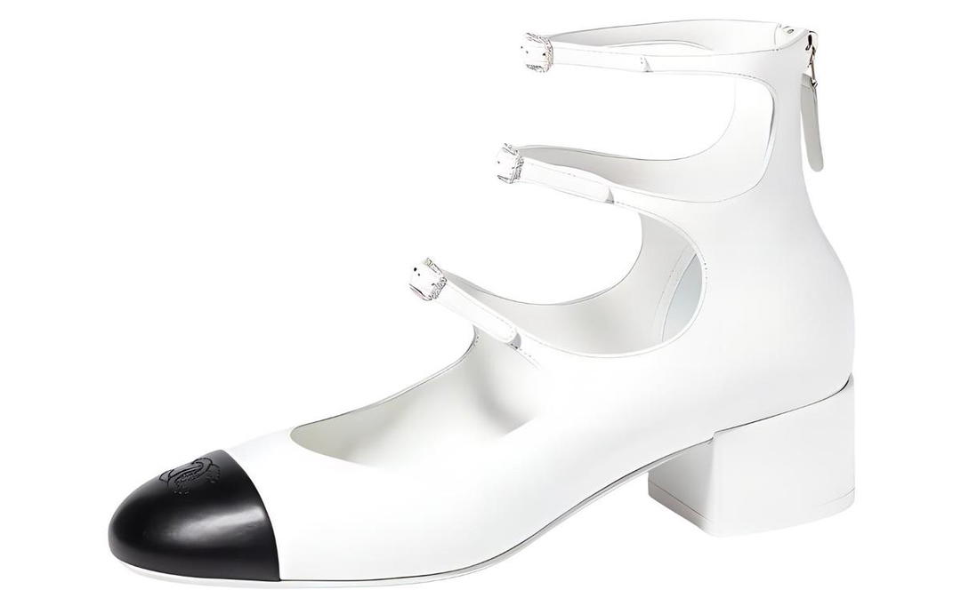 Chanel Chanel Chunky Heel High Heels 4cm Women's White