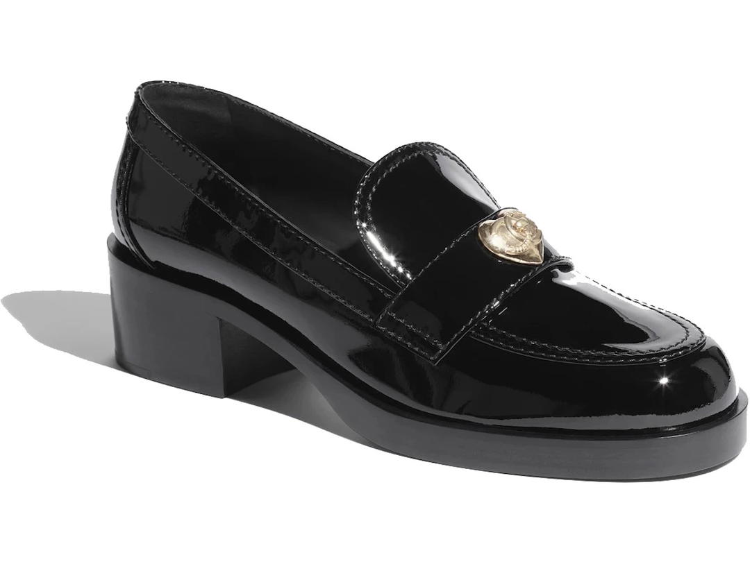 Chanel Chanel Heart CC 50mm Loafers Black Patent Calfskin