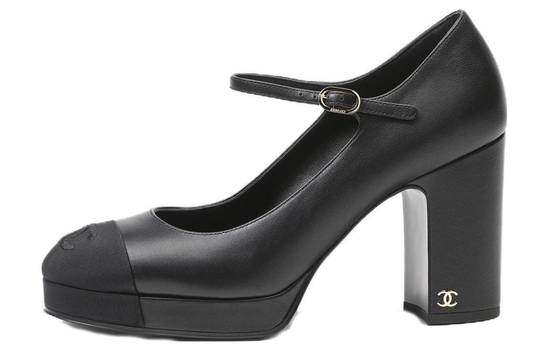 Chanel Chanel Chunky Heel High Heels 9.5cm Women's Black
