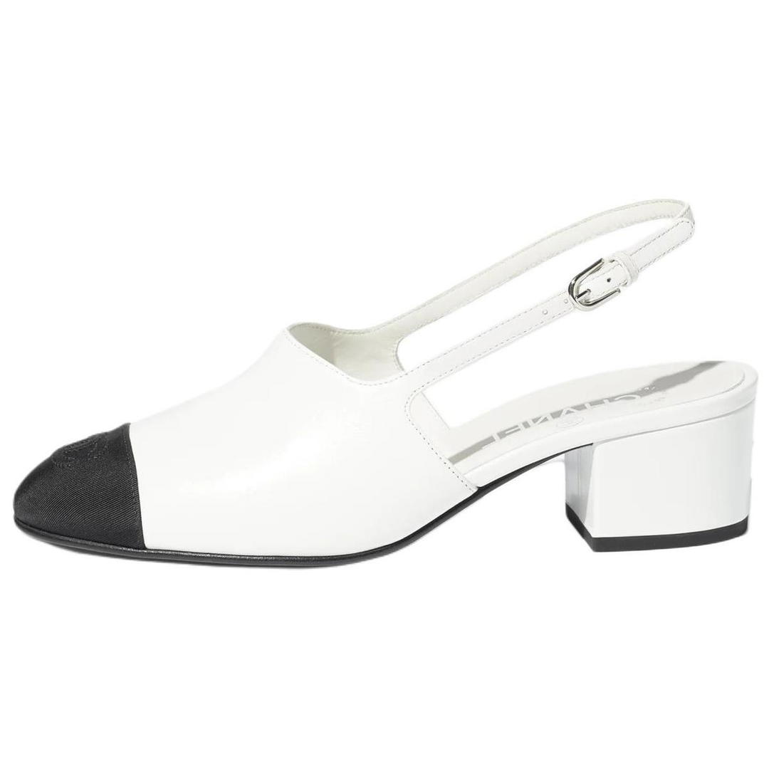 Chanel Chanel Chunky Heel High Heels 4.5cm Women's White