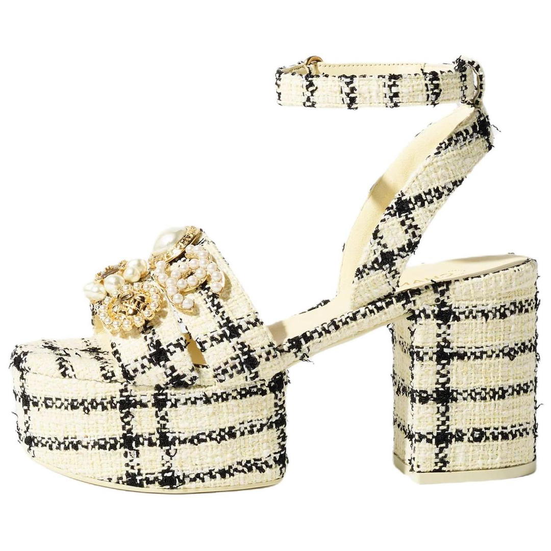Chanel Chanel 25S Strap Sandals 9cm Women's Yellow