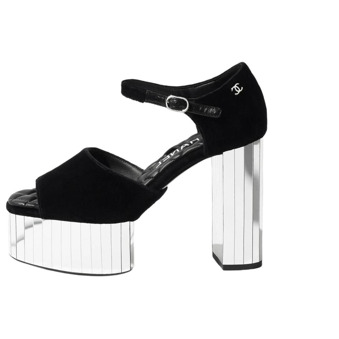 Chanel Chanel 25S Strap Sandals 12cm Women's Black