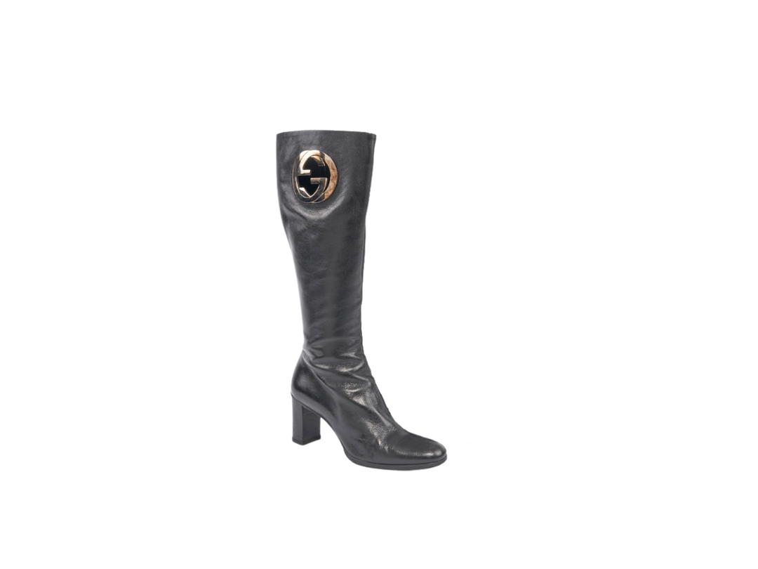 Gucci Gucci Vtg Leather G Logo Boots Black