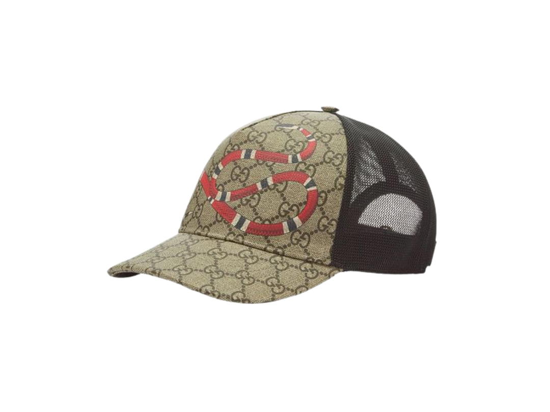 Gucci Gucci Gg Supreme Kingsnake Velcro Strap Baseball Cap Beige Brown