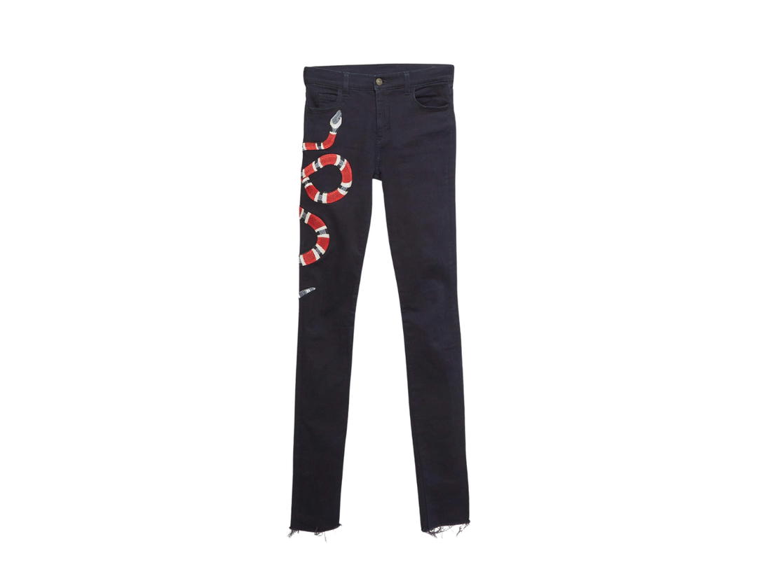 Gucci Gucci Snake Applique Denim Skinny Fit Jeans Black