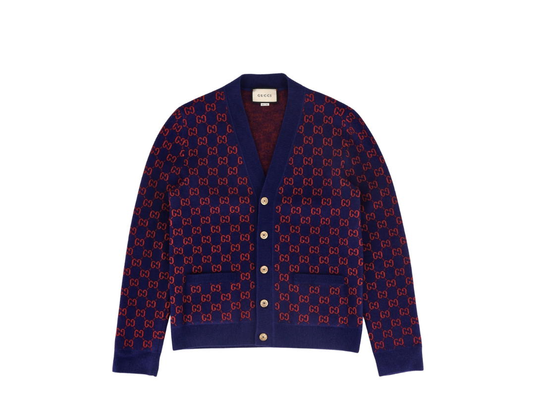 Gucci Gucci All Over GG Logo Wool V Neck Cardigan