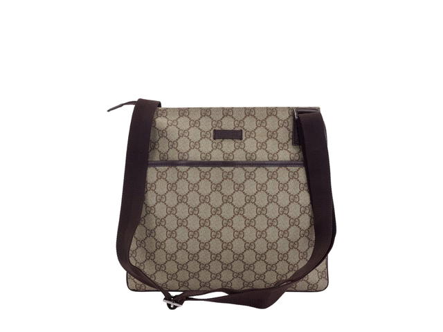 Gucci Gucci GG Supreme Flat Messenger Bag In GG Supreme Canvas And Brown Calfskin Leather With Silver-Tone Hardware Brown - view 1