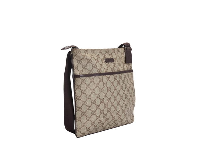 Gucci Gucci GG Supreme Flat Messenger Bag In GG Supreme Canvas And Brown Calfskin Leather With Silver-Tone Hardware Brown - view 2
