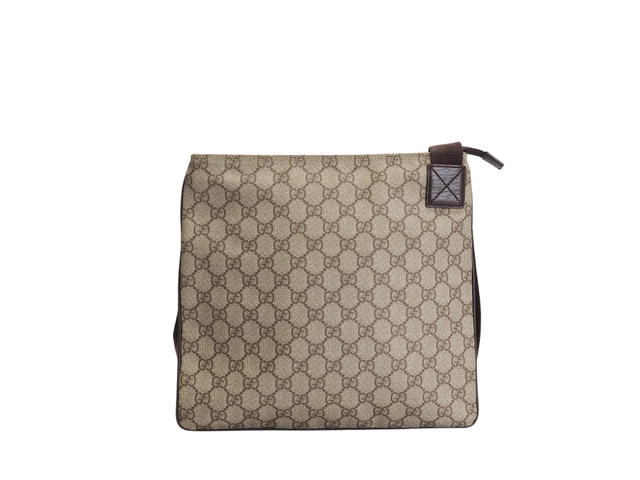 Gucci Gucci GG Supreme Flat Messenger Bag In GG Supreme Canvas And Brown Calfskin Leather With Silver-Tone Hardware Brown - view 3