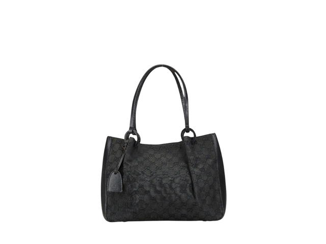 Gucci Gucci Shoulder Tote Bag Purse GG In Black Canvas Leather With Silver-Tone Hardware Black - view 1