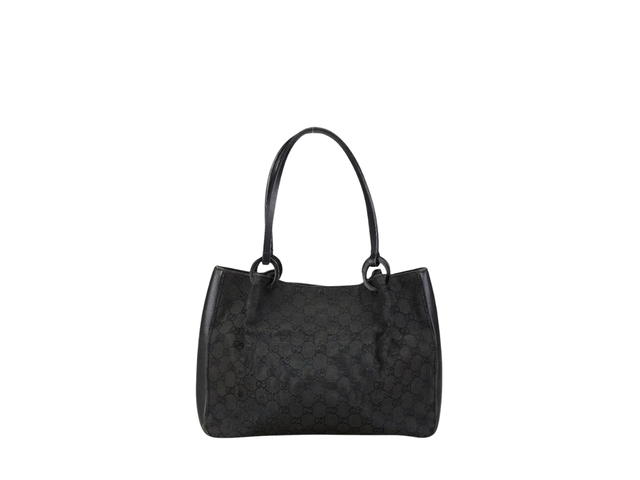 Gucci Gucci Shoulder Tote Bag Purse GG In Black Canvas Leather With Silver-Tone Hardware Black - view 2