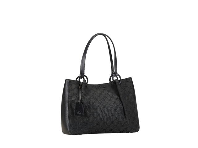 Gucci Gucci Shoulder Tote Bag Purse GG In Black Canvas Leather With Silver-Tone Hardware Black - view 3