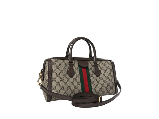 Gucci Gucci Supreme Monogram Web Medium Ophidia Boston Brown In Brown Monogram Canvas With Polished Brass Hardware Beige Ebony - view 2