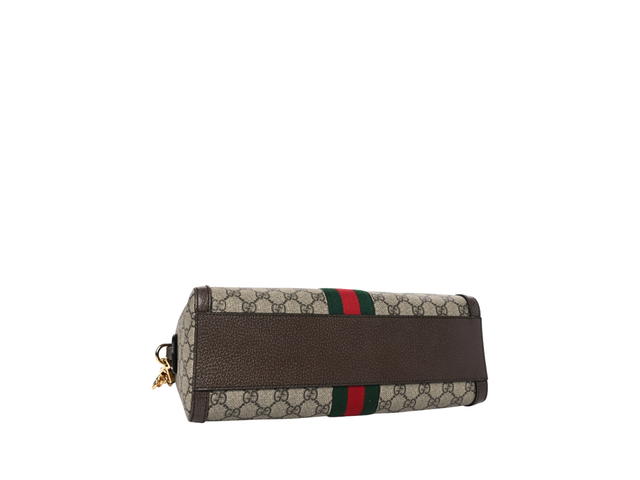 Gucci Gucci Supreme Monogram Web Medium Ophidia Boston Brown In Brown Monogram Canvas With Polished Brass Hardware Beige Ebony - view 3