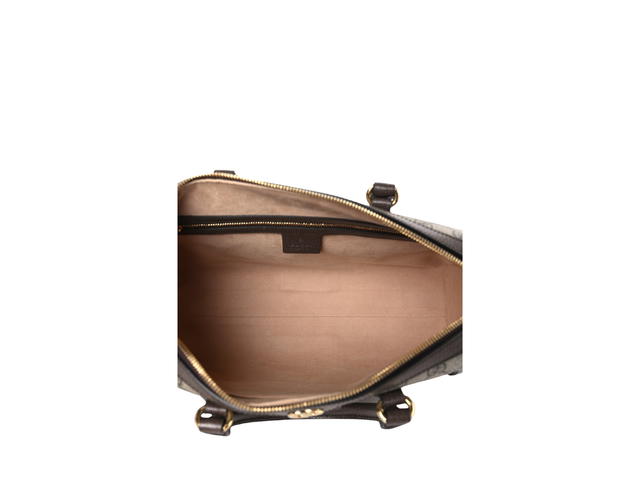 Gucci Gucci Supreme Monogram Web Medium Ophidia Boston Brown In Brown Monogram Canvas With Polished Brass Hardware Beige Ebony - view 4