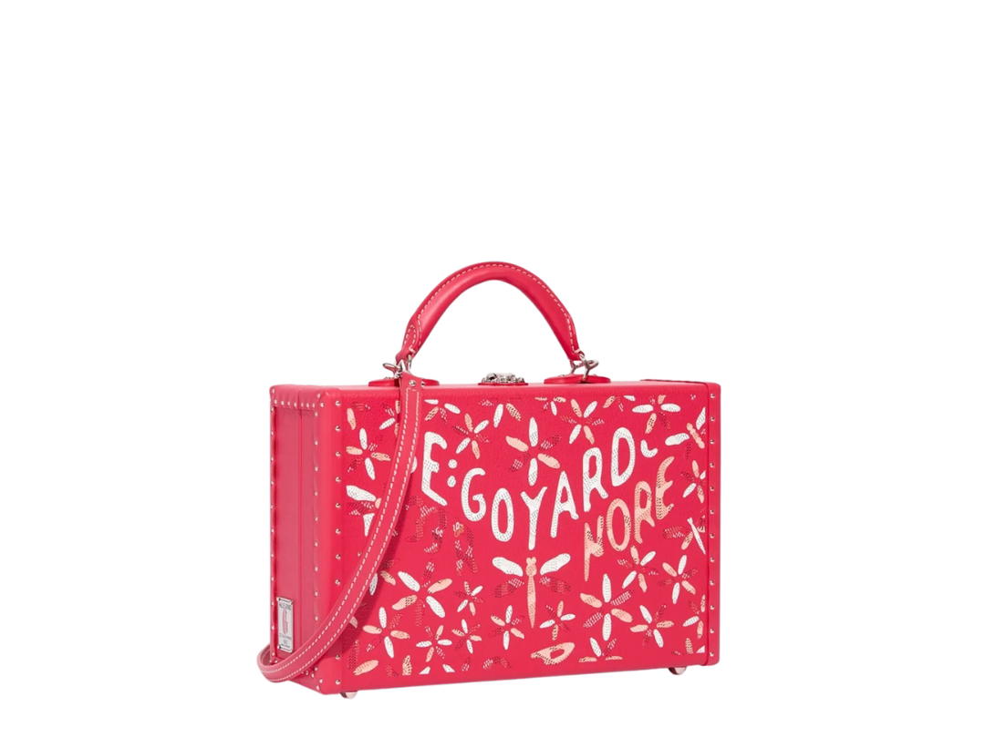Goyard Goyard Grand Hôtel Marquetry Trunk Bag In Fuchsia Chevroches Calfskin And Goyardine Canvas With Palladium Hardware