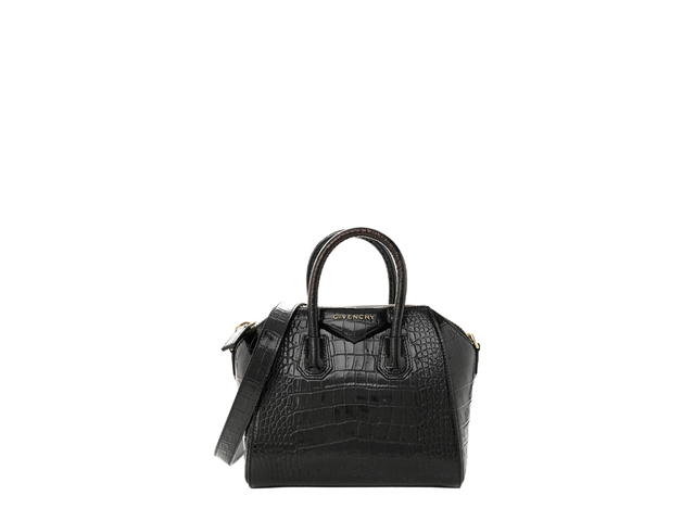 Givenchy Givenchy Embossed Mini Antigona In Black Calfskin Crocodile With Gold Hardware - view 1