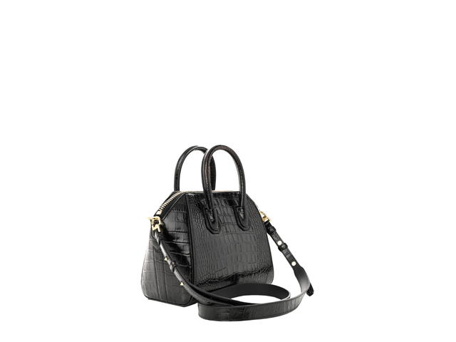 Givenchy Givenchy Embossed Mini Antigona In Black Calfskin Crocodile With Gold Hardware - view 2