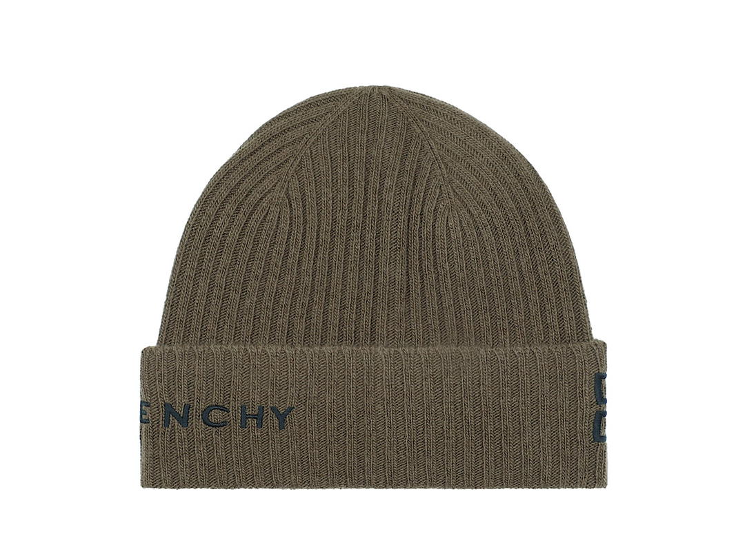 Givenchy Givenchy Ribbed 4g Beanie Hatgreen Wool 70wool 30cashmere