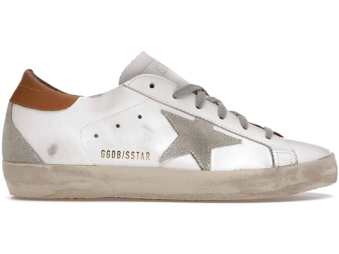 Golden Goose Golden Goose Super-Star White Vacchetta Tan Grey Suede Patch (Women's)
