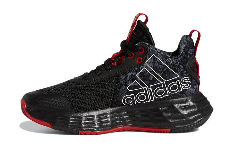 adidas Adidas OwnTheGame CNY K Anti Slip Wear Resistant Mid Top Children's Basketball Shoes Black Red Kids'