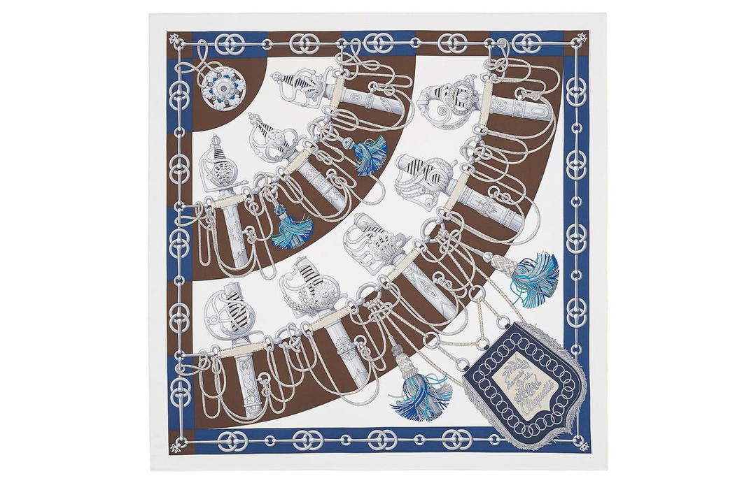 Hermes Hermes Silk Scarves Unisex Brown/Blue