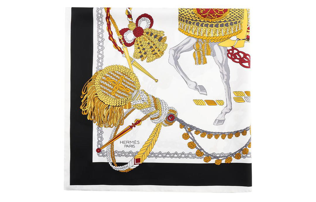 Hermes Hermes Silk Scarves Unisex Black Gold Color Scheme