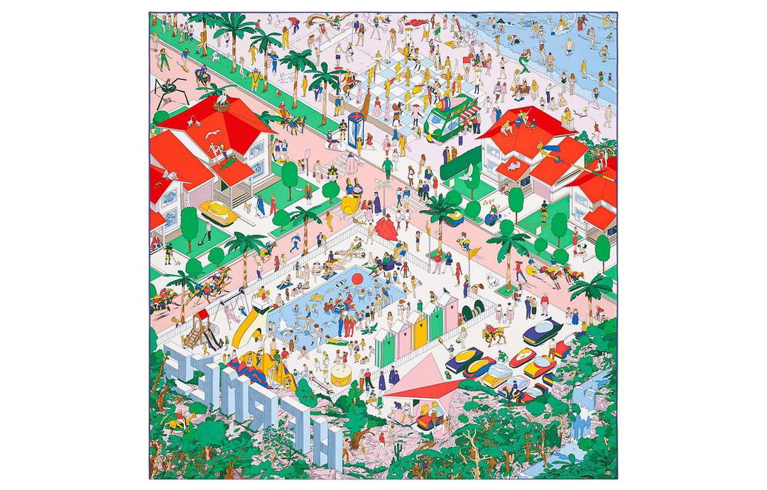 Hermes Hermes Silk Scarves Women's Rose Pink/Green/Rogue Red