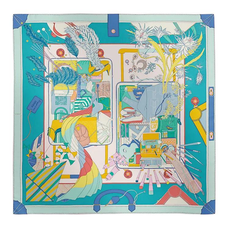 Hermes Hermes Mulberry Silk Mulberry Silk Silk Scarves Women's Turquoise Blue