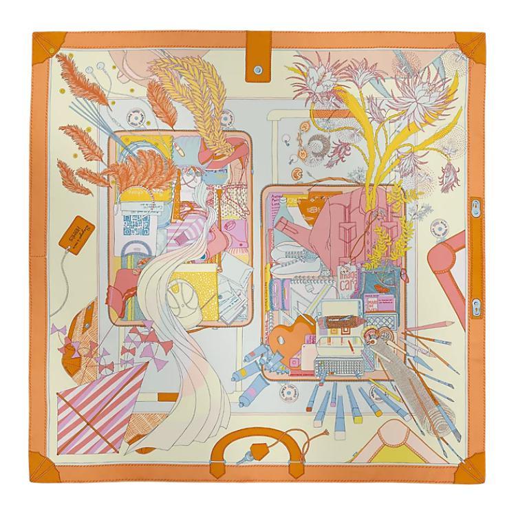 Hermes Hermes Mulberry Silk Silk Scarves Women's Sulfur Yellow