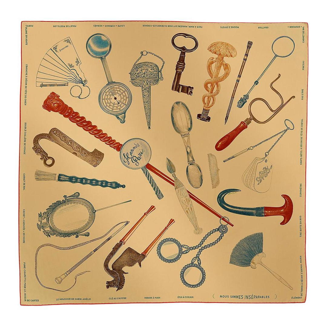 Hermes Hermes Mulberry Silk Silk Scarves Women's Gilded Beige