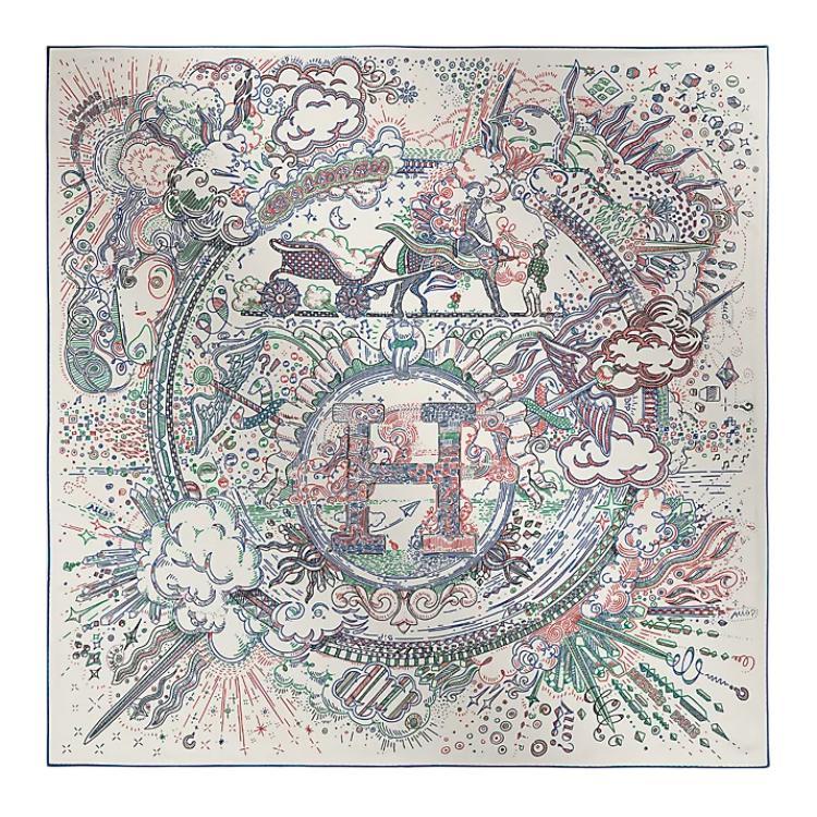 Hermes Hermes Mulberry Silk Silk Scarves Women's White/Cobalt Blue