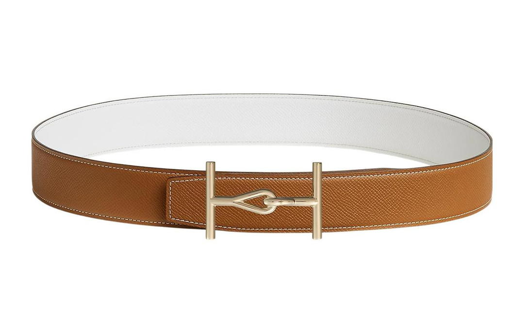 Hermes Hermes High-End Business Gold Buckle Togo Calfskin Double-Sided Leather Belt Men's Gold/White Width: 3.8cm