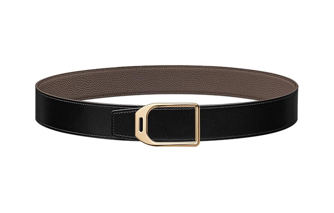 Hermes Hermes 'Racing Jockey' Smooth Buckle Calfskin Double-Sided Leather Leather Belts Men's Black Width: 3.8cm