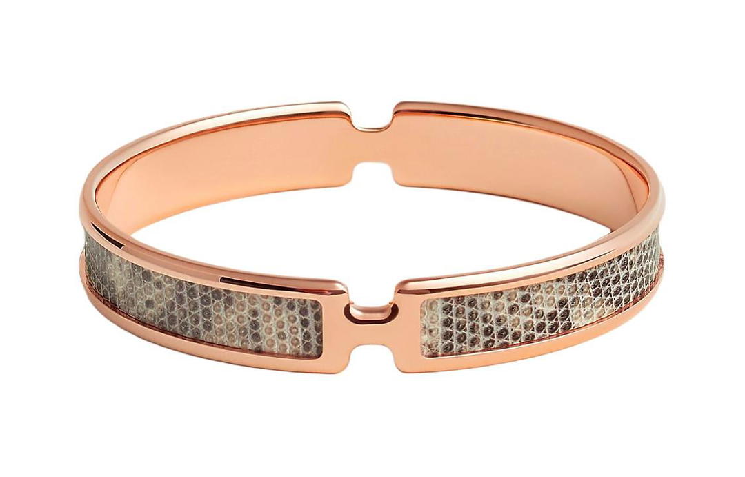 Hermes Hermes Rose Gold-Plated Metal Lizard Skin Bangles Unisex Rose Gold
