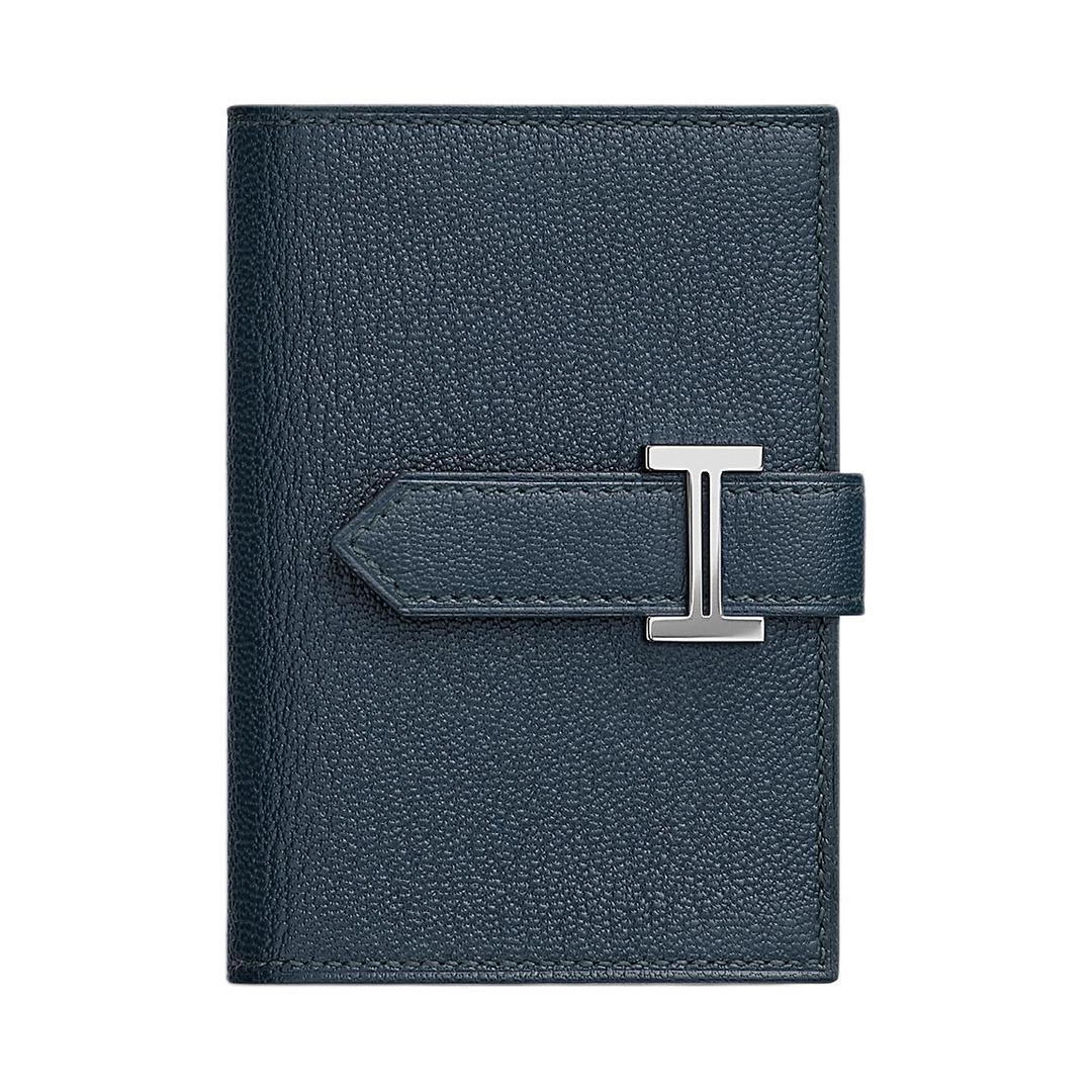 Hermes Hermes Bearn Mysore Goat Skin Wallet Mini Women's Deep Sea Blue