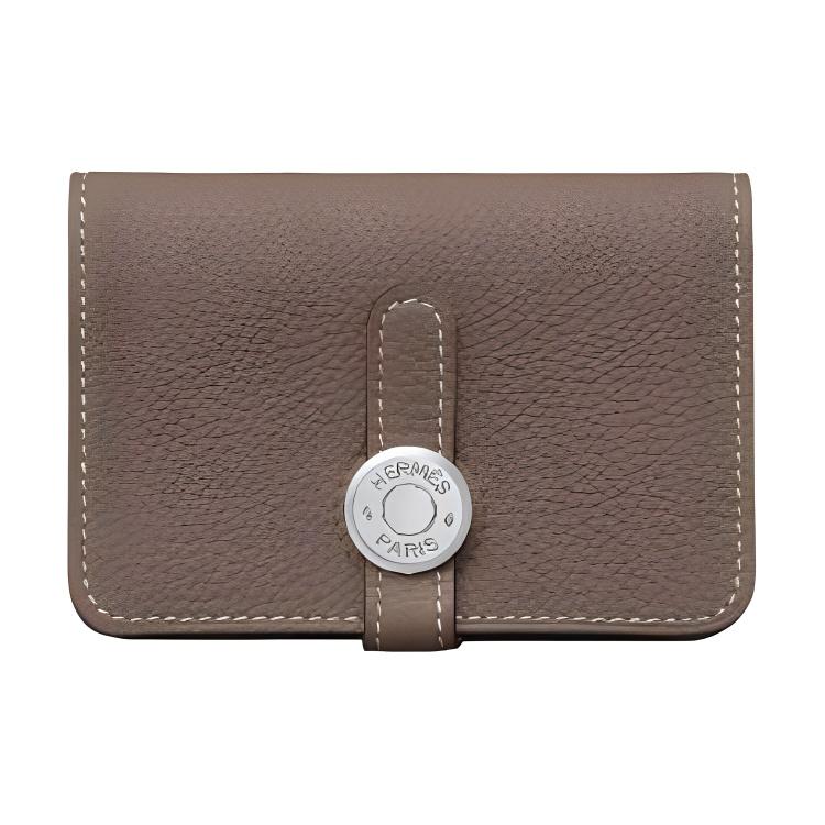 Hermes Hermes Dogon Togo Calfskin Card Holder Women's 18 Etoupe Elephant Gray