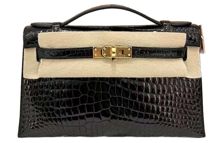 Hermes Hermes Mini Kelly Generation 1 Polished Crocodile Leather With V-Cut Kelly Bag Handbags Women's 89 Noir Black